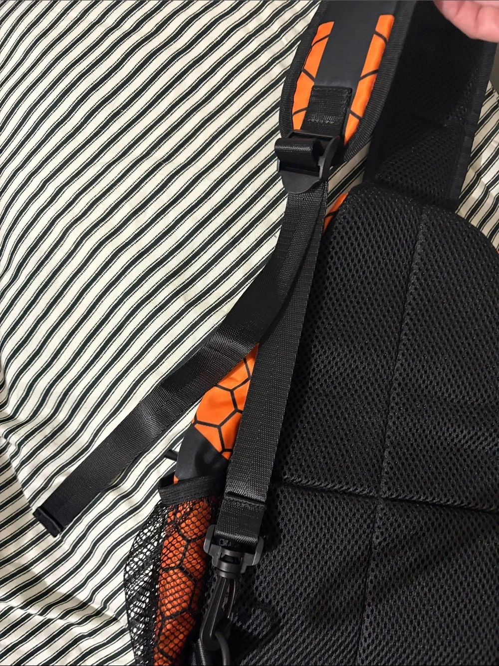 Orange and Black Hex-Pattern Sling Bag